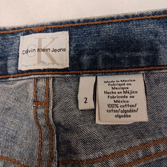 VNT Calvin Klein Jeans Women's Size 2 L32 Blue Boot HIGH RISE Denim LEATHER Tab - Picture 10 of 16